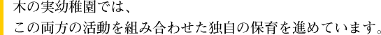 木の実幼稚園では、この両方の活動を組み合わせた独自の保育を進めています。